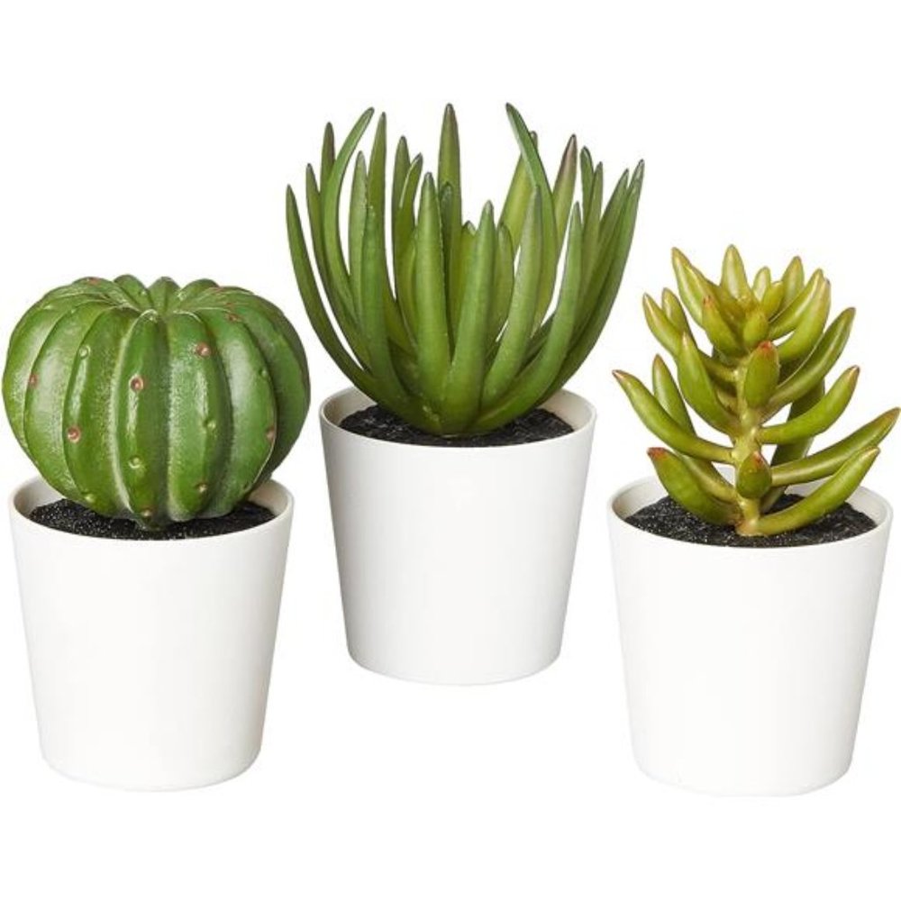 Artificial Mini Succulent Fake Indoor Plants with Plastic Planter Pots, 3 Pack